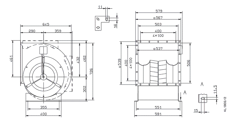 Габаритные и присоединительные размеры Ziehl-abegg RD40A-4EW.4N.1L